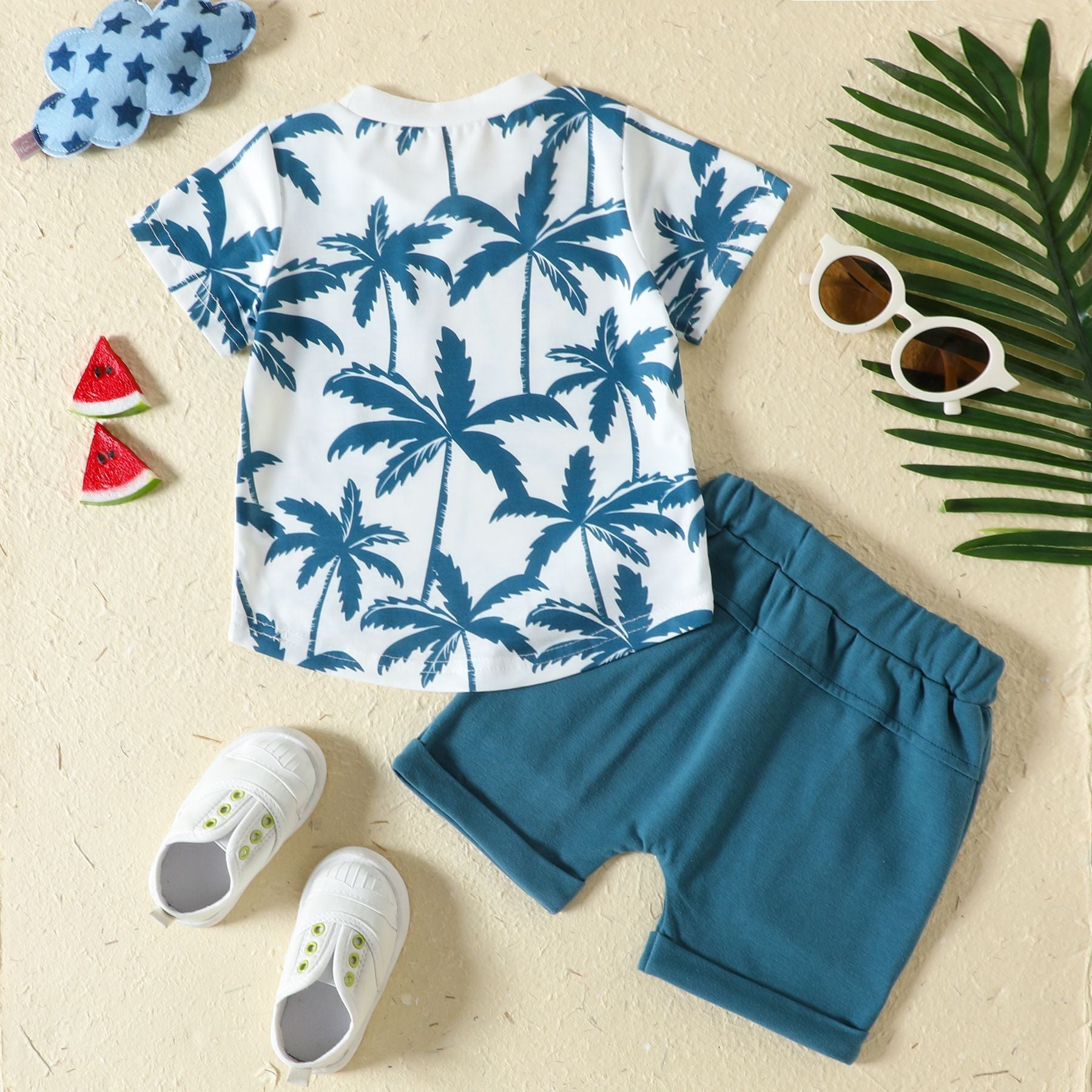 New Sports Style Tropical Rainforest Printing T-shirt Shorts Set - Tropical T-Shirt Shorts Set for Tiny Adventurers