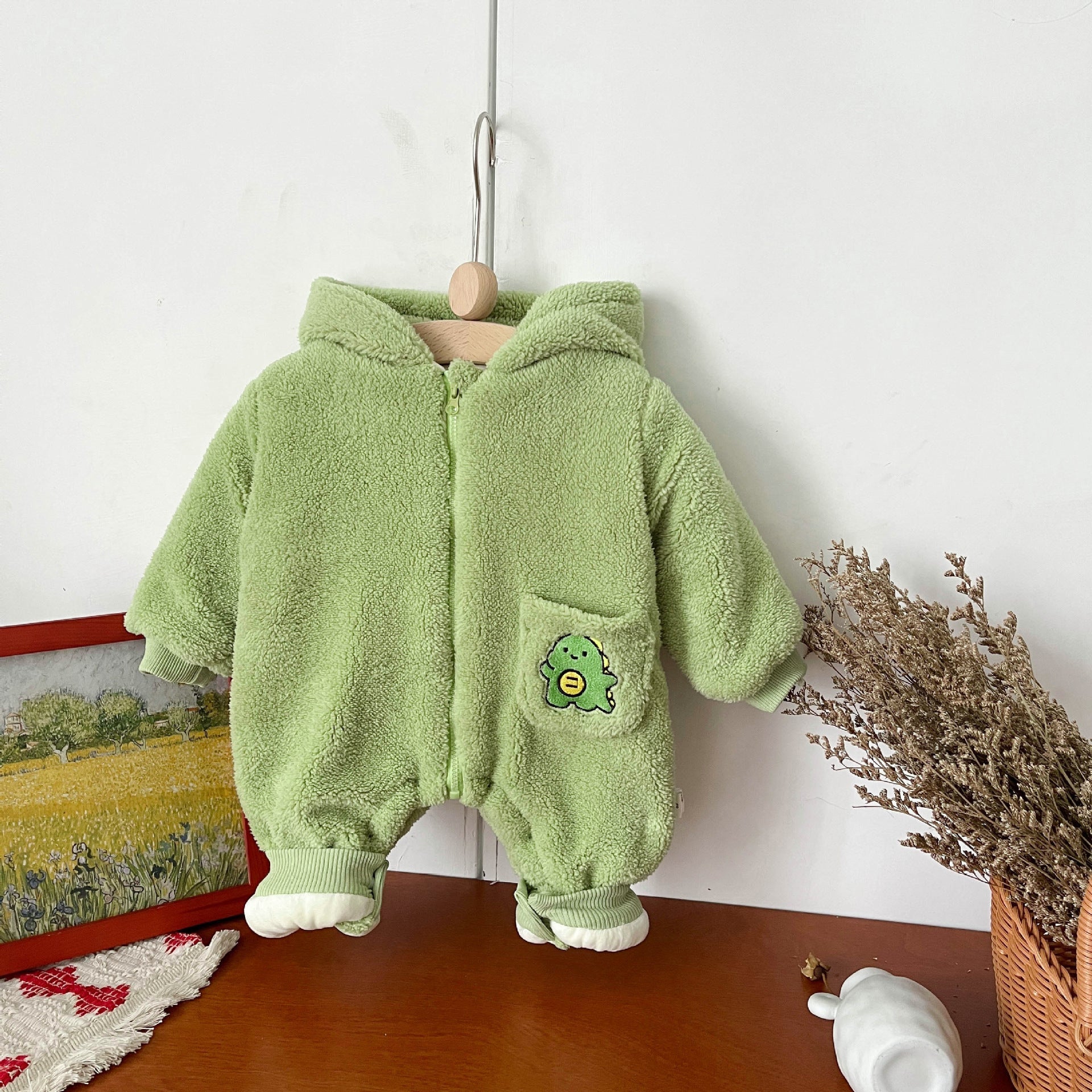 Newborn Autumn And Winter Fleece-lined Thickened Jumpsuit - Tiny Tots Stay Toasty in Fleece-tastic Jumpsuit