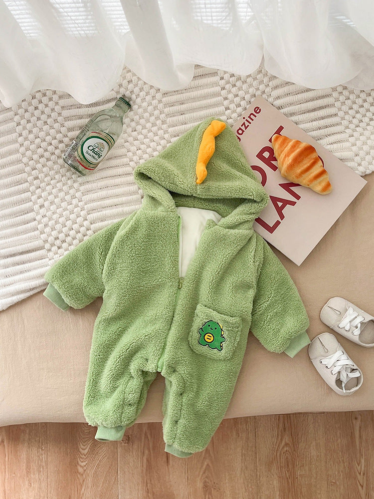 Newborn Autumn And Winter Fleece-lined Thickened Jumpsuit - Tiny Tots Stay Toasty in Fleece-tastic Jumpsuit