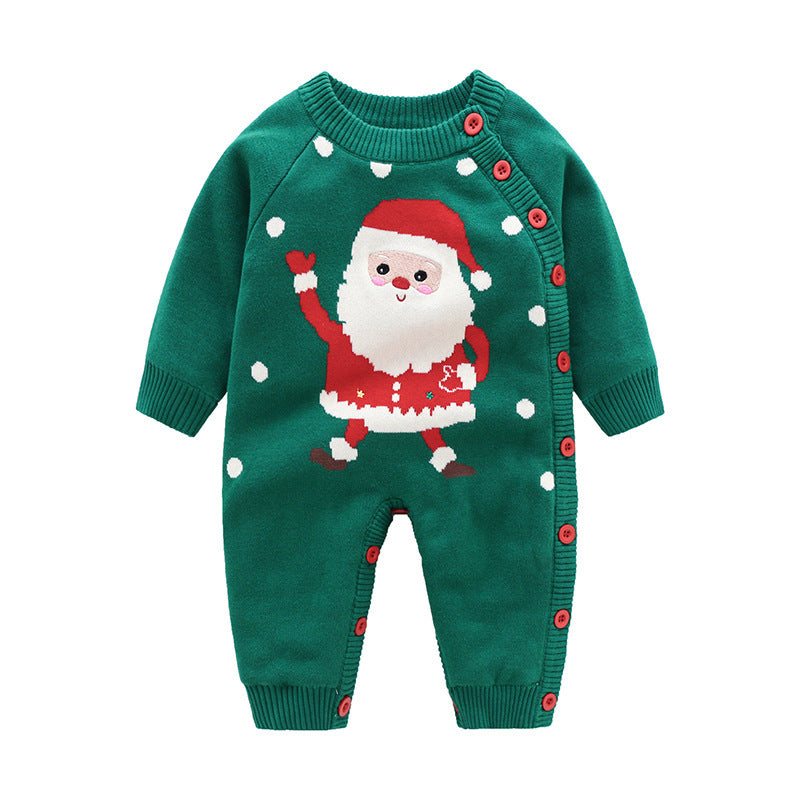 Newborn Baby Clothes Baby Crawling Clothes Thickening Out Baby Harness - Crawl Like a Green Santa in Christmas Tree