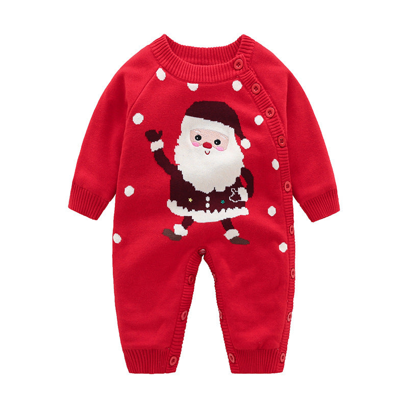 Newborn Baby Clothes Baby Crawling Clothes Thickening Out Baby Harness - Crawl Like a Green Santa in Christmas Tree