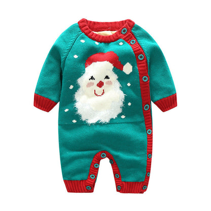 Newborn Baby Clothes Baby Crawling Clothes Thickening Out Baby Harness - Crawl Like a Green Santa in Christmas Tree