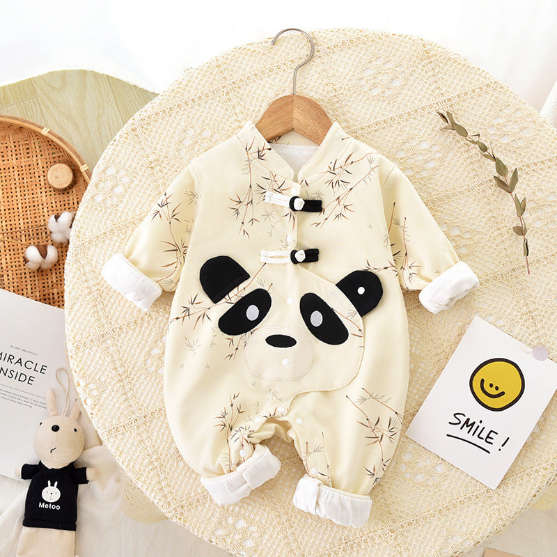 Newborn Jumpsuit Double Layer Thickened Rompers Baby Outerwear Romper - Newborn Double Layer Thickened Cotton Romper