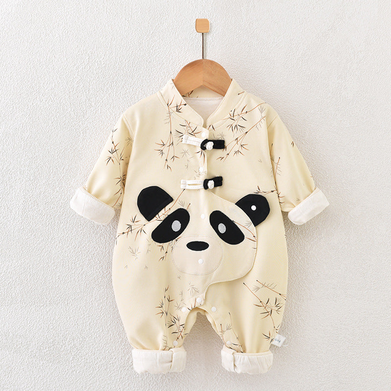 Newborn Jumpsuit Double Layer Thickened Rompers Baby Outerwear Romper - Newborn Double Layer Thickened Cotton Romper