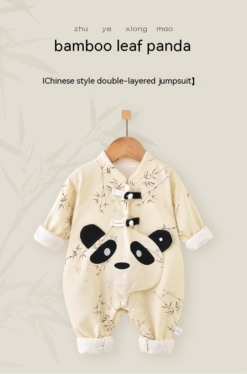 Newborn Jumpsuit Double Layer Thickened Rompers Baby Outerwear Romper - Newborn Double Layer Thickened Cotton Romper