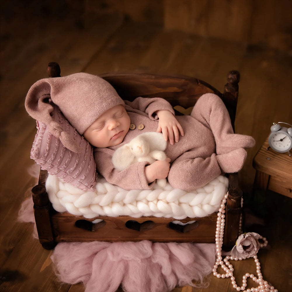 Newborn Photography Knitted Jumpsuit Long Tail Hat Two-piece Set - Cute Knitted Jumpsuit and Tail Hat for Tiny Models