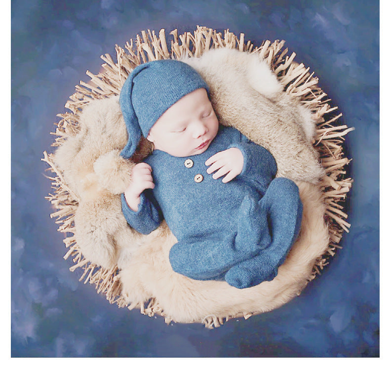 Newborn Photography Knitted Jumpsuit Long Tail Hat Two-piece Set - Cute Knitted Jumpsuit and Tail Hat for Tiny Models