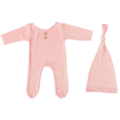 Newborn Photography Knitted Jumpsuit Long Tail Hat Two-piece Set - Cute Knitted Jumpsuit and Tail Hat for Tiny Models