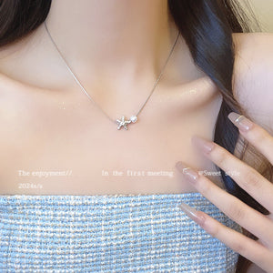 Niche Starfish Pearl Necklace with Electroplating Female Pendant - for Women Simple niche starfish pearl necklace
