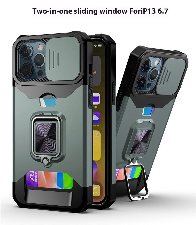 Non Apple Protective Cover Ring with Sliding Window for iPhone Models - Drop-resistant Phone Case Goofballs protective