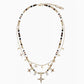 Nostalgic Series Trendy Cool Beaded Cross Necklace Neutral Double Layer New Sweater Chain - Nostalgic Trendy Beaded