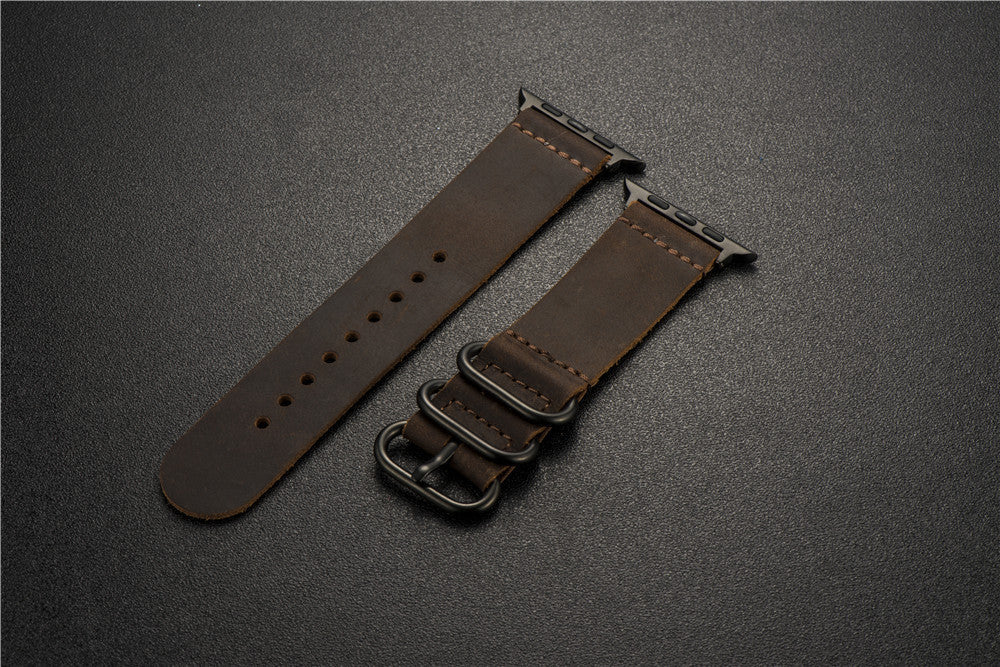 Nubuck Leather Three-Ring Pin Buckle Watch Strap - Nubuck Leather Pin Buckle Watch Strap for iWatch