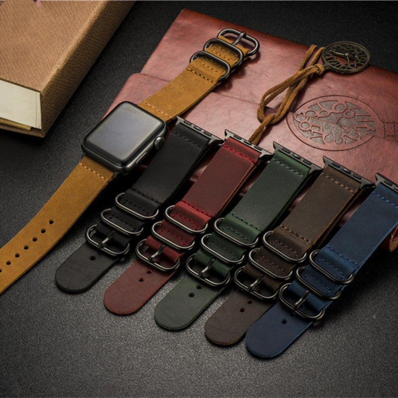 Nubuck Leather Pin Buckle Watch Strap for iWatch Models - pin buckle watch nubuck leather strap