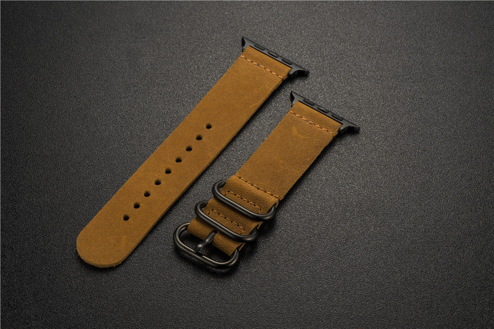 Nubuck Leather Three-Ring Pin Buckle Watch Strap - Nubuck Leather Pin Buckle Watch Strap for iWatch