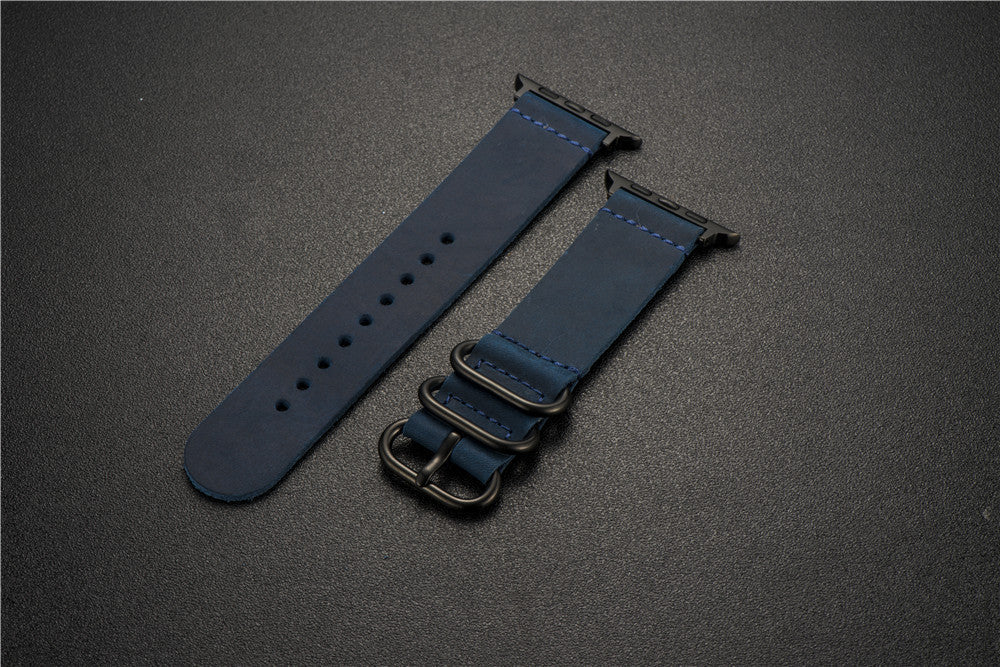 Nubuck Leather Three-Ring Pin Buckle Watch Strap - Nubuck Leather Pin Buckle Watch Strap for iWatch