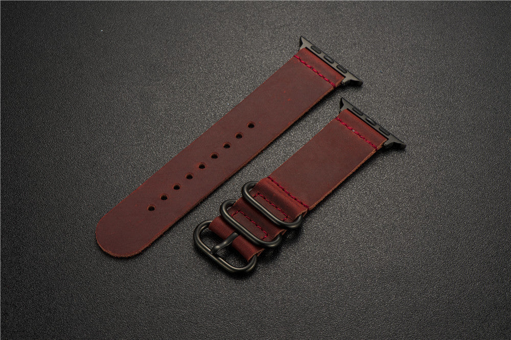 Nubuck Leather Three-Ring Pin Buckle Watch Strap - Nubuck Leather Pin Buckle Watch Strap for iWatch