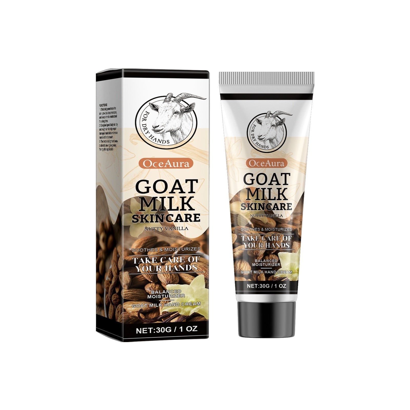 Nutty Vanilla Goat Milk Hand Cream with Collagen and Vitamin E - nutty vanilla goat milk hand cream