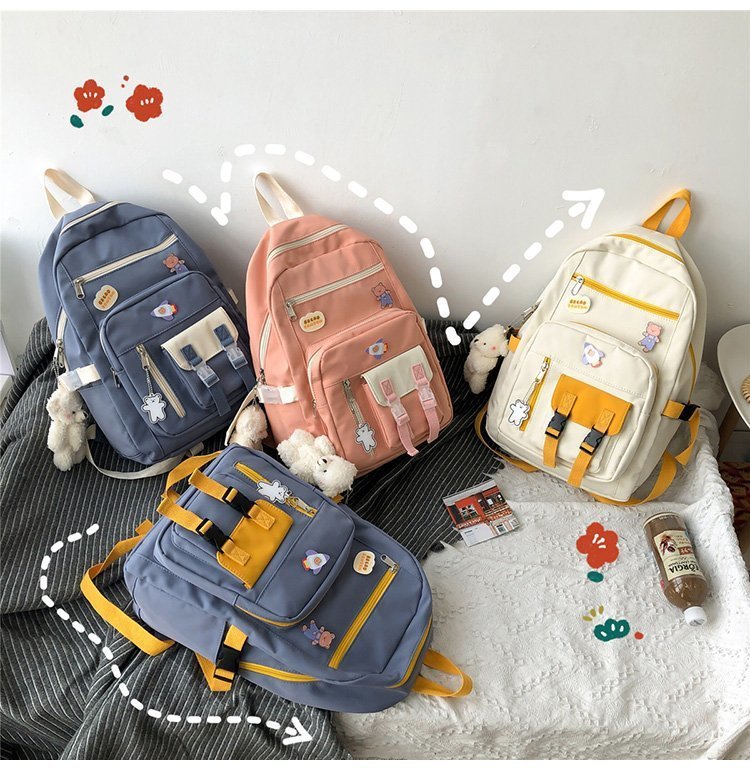 Nylon Backpack with Bear Pendant Gift Send School Bag for Kids - Teleplus send bear pendant