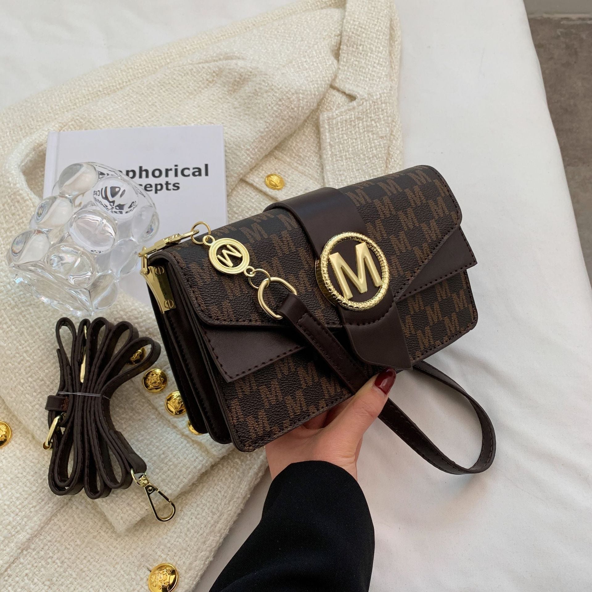 Nylon Crossbody Bag with Printed Letter Design for Daily - Teleplus niche personality printed letter shoulder