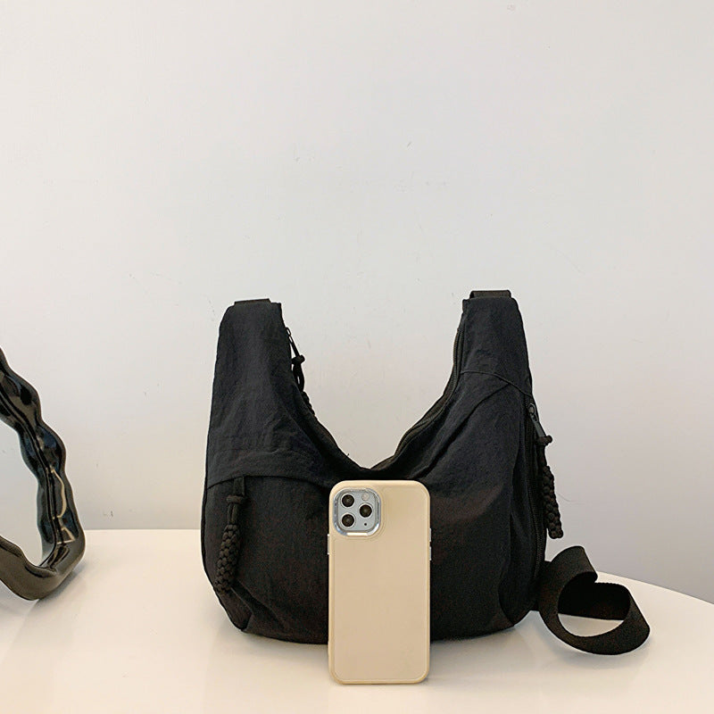 Nylon Messenger Bag Beige Black Travel Crossbody Shoulder Suitcase Purse - Teleplus