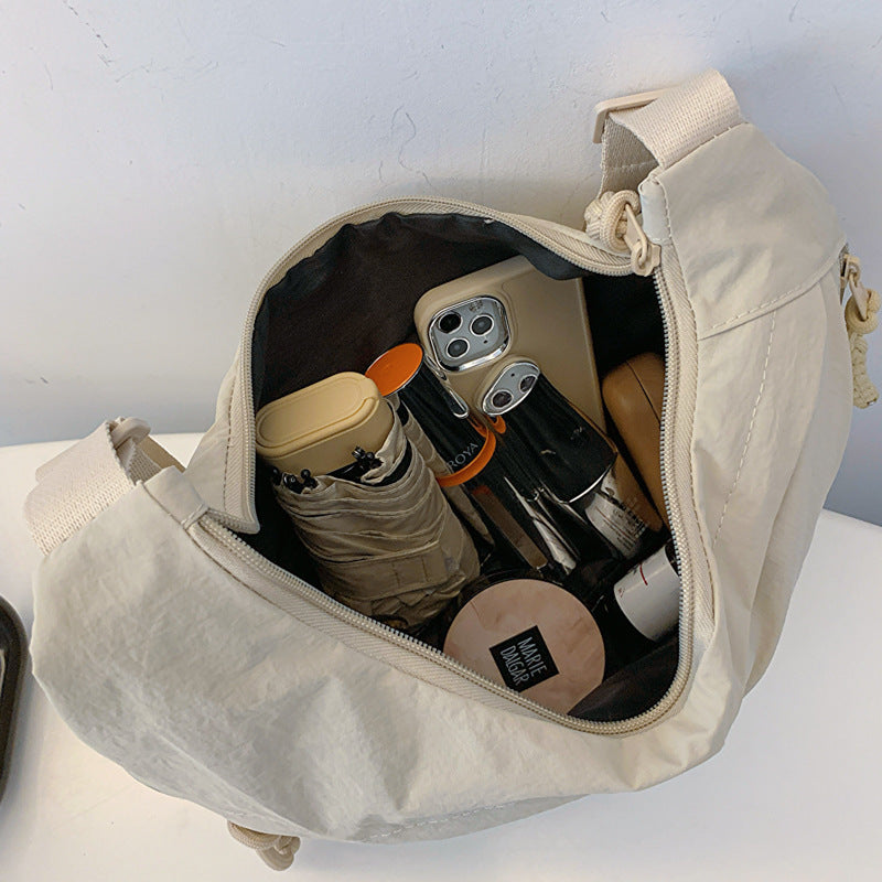 Nylon Messenger Bag Beige Black Travel Crossbody Shoulder Suitcase Purse - Teleplus