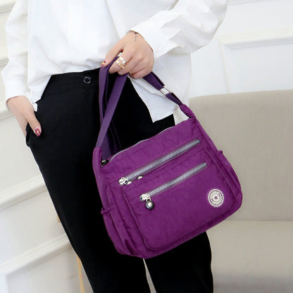 Nylon Travel Shoulder Bag with Zipper Pocket Crossbody Handbag for Women