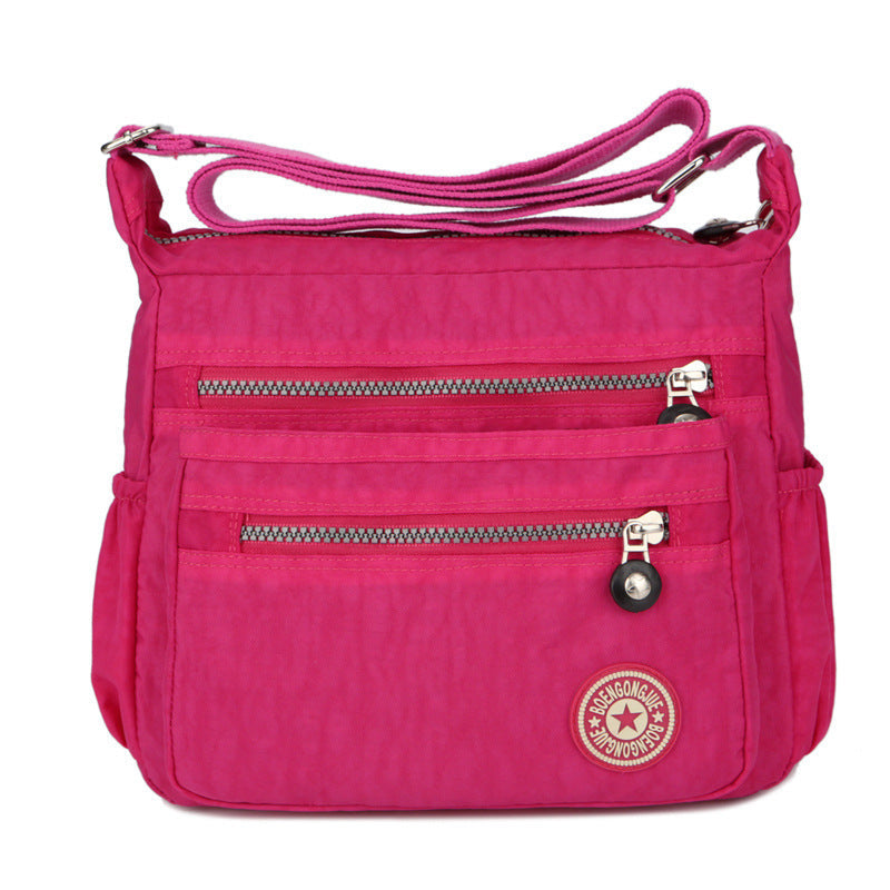 Nylon Travel Shoulder Bag with Zipper Pocket Crossbody Handbag for Women