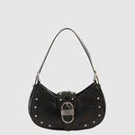 Oil Wax Leather Bag with Rivets Flap Shoulder and Sandwich Pocket - oil wax leather personality rivets flap shoulder