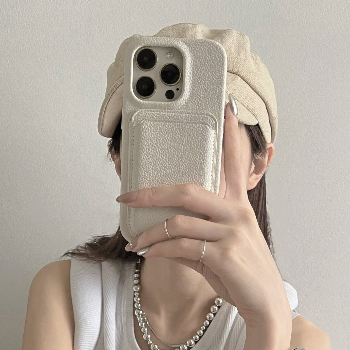 Original Design Beige Litchi Leather iPhone Shockproof Back Cover - Phone Case original design beige litchi leather