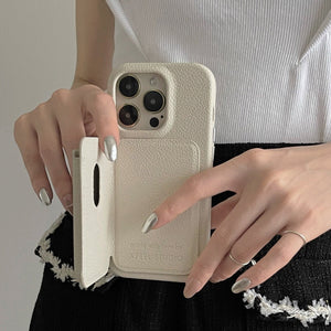 Original Design Beige Litchi Leather iPhone Shockproof Back Cover - Phone Case original design beige litchi leather