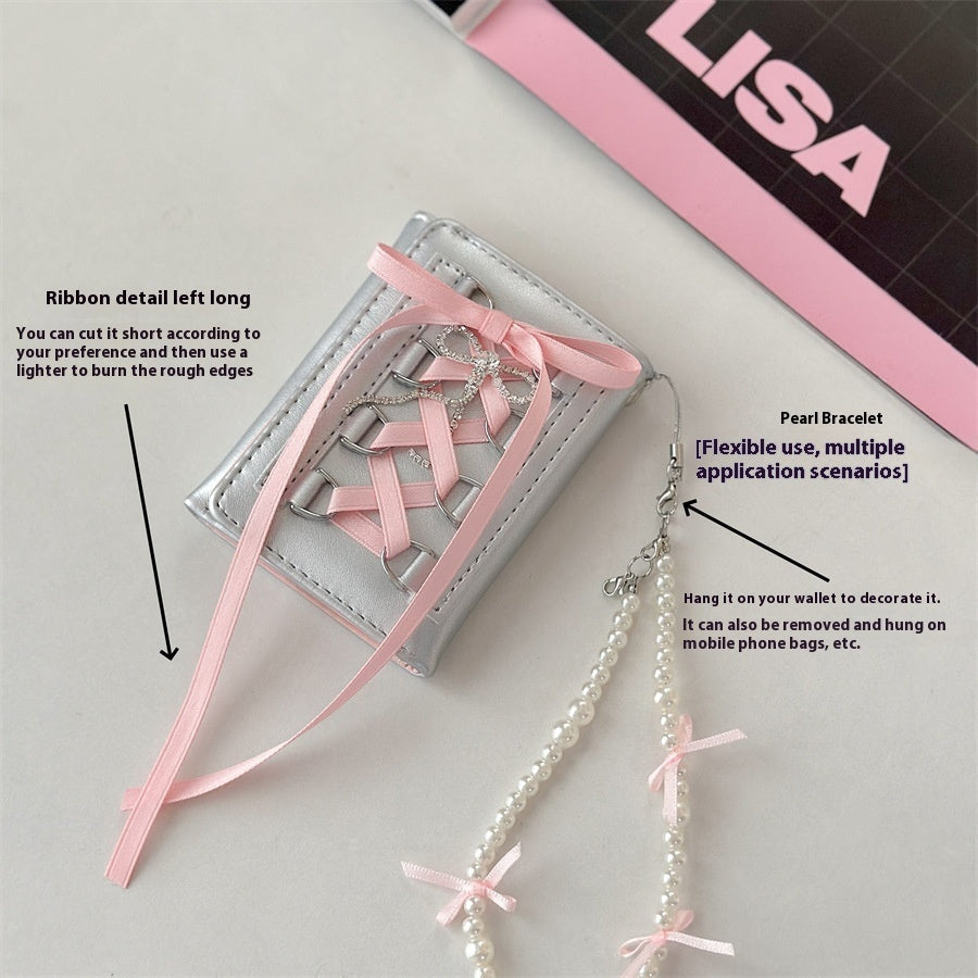 Original Strap Wallet with Ballet Style Bead and Pearl Pendant - for Women Made Short Trips original strap wallet