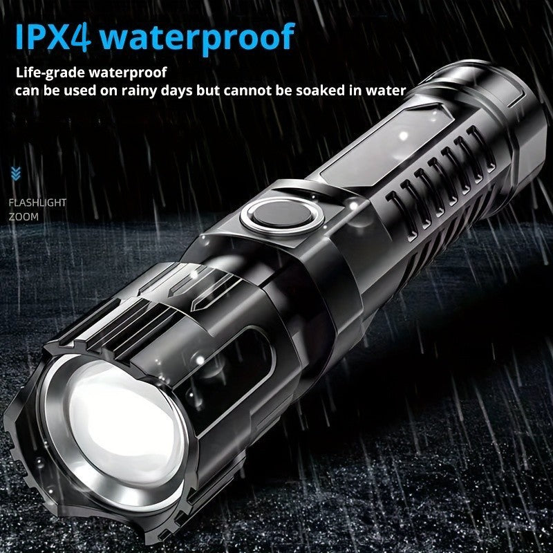 Outdoor camping flashlight with USB rechargeable zoom LED power and keychain - Camping Flashlight Rechargeable Zoom