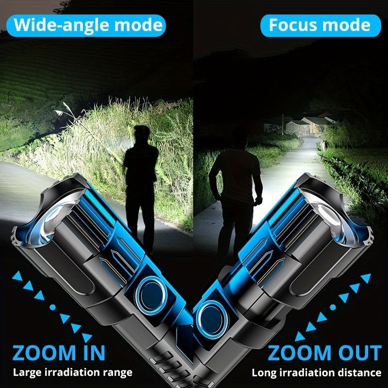 Outdoor camping flashlight with USB rechargeable zoom LED power and keychain - Camping Flashlight Rechargeable Zoom