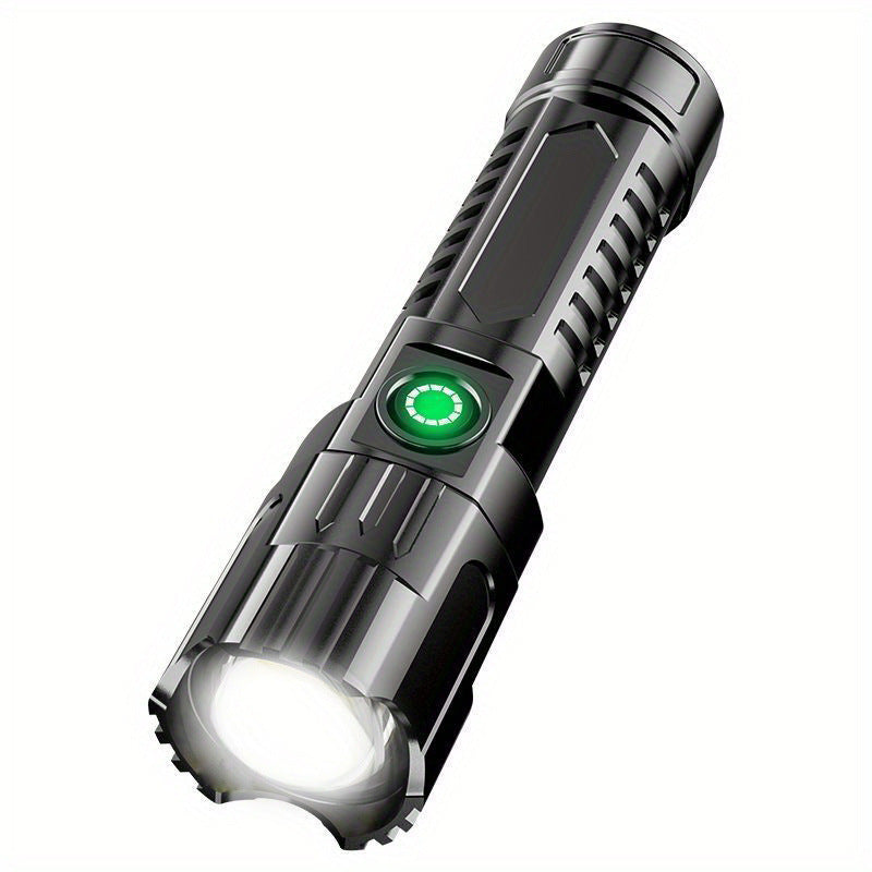 Outdoor camping flashlight with USB rechargeable zoom LED power and keychain - Camping Flashlight Rechargeable Zoom