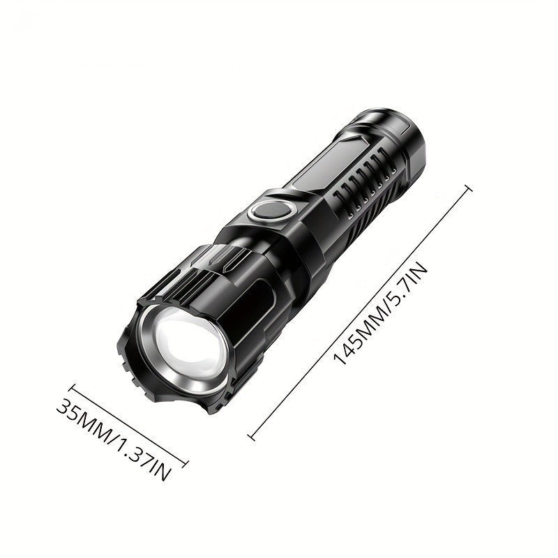 Outdoor camping flashlight with USB rechargeable zoom LED power and keychain - Camping Flashlight Rechargeable Zoom