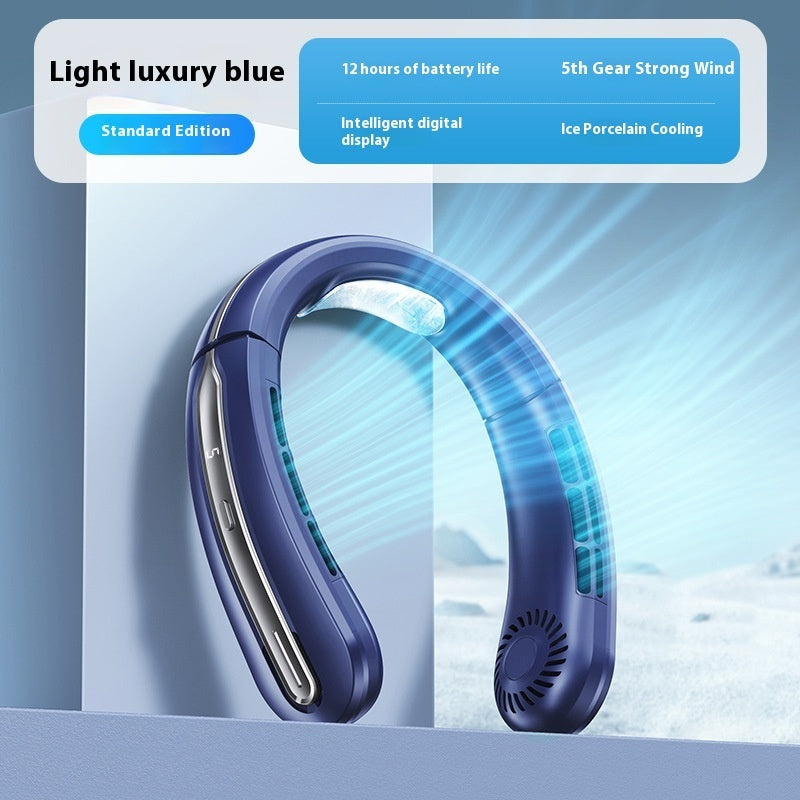 Outdoor Sports Portable Hanging Neck Fan with Digital Display and Lithium Battery - digital display hanging neck fan