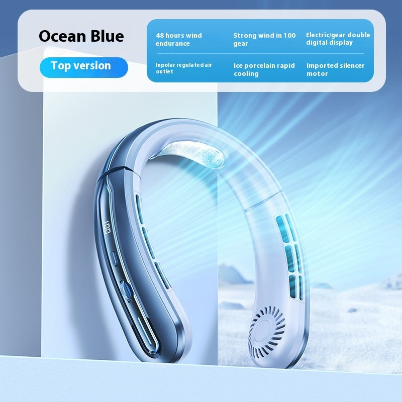 Outdoor Sports Portable Hanging Neck Fan with Digital Display and Lithium Battery - digital display hanging neck fan