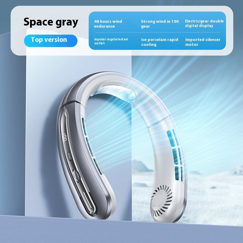 Outdoor Sports Portable Hanging Neck Fan with Digital Display and Lithium Battery - digital display hanging neck fan