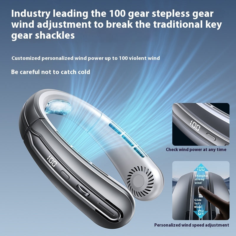 Outdoor Sports Portable Hanging Neck Fan with Digital Display and Lithium Battery - digital display hanging neck fan