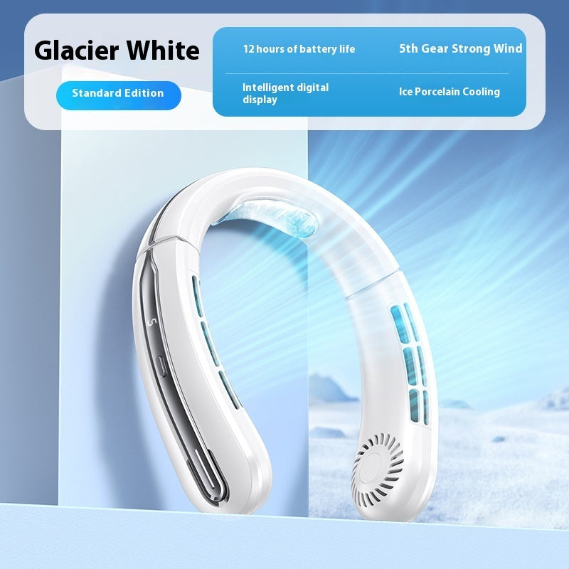 Outdoor Sports Portable Hanging Neck Fan with Digital Display and Lithium Battery - digital display hanging neck fan