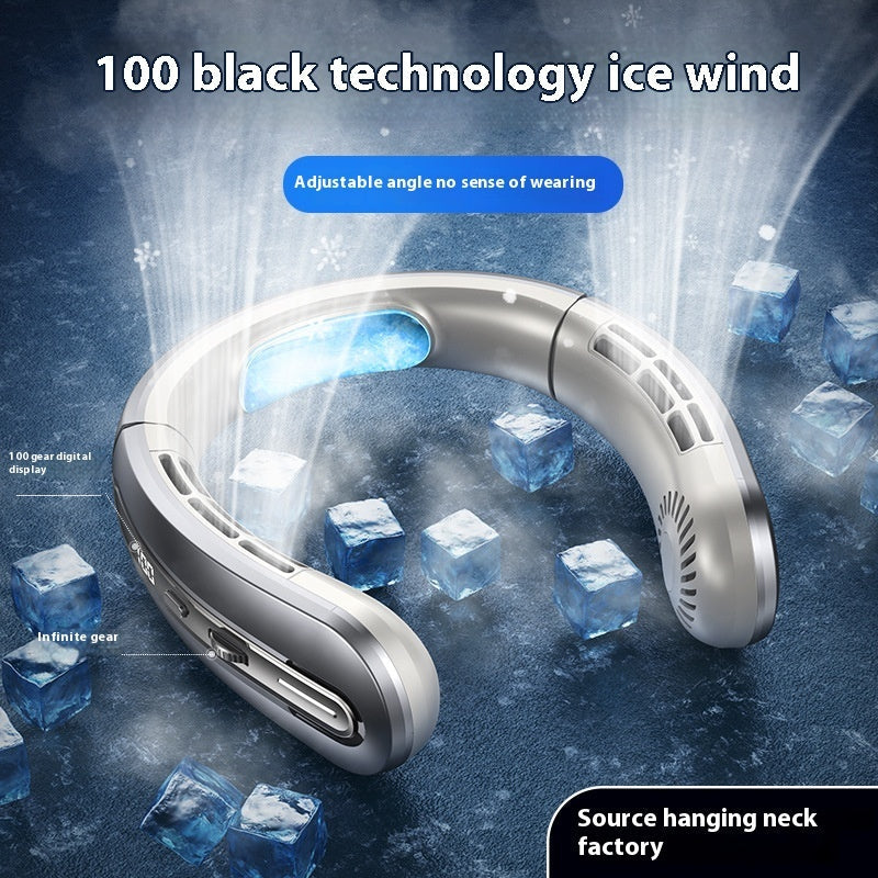 Outdoor Sports Portable Hanging Neck Fan with Digital Display and Lithium Battery - digital display hanging neck fan