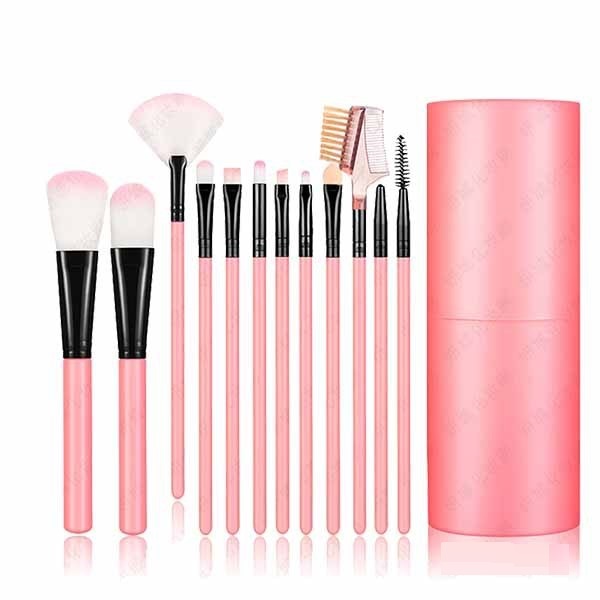 Oval Barreled Brush Set with 12 Cosmetic Cover Brushes for Makeup Application - Teleplus oval barreled brush set