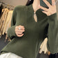 Oversized Wool Pullover Sweater Vintage Loose Fit Retro Crewneck for Women