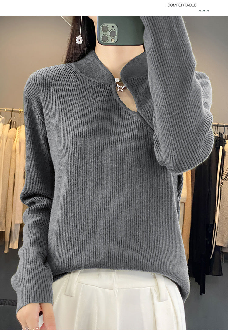 Oversized Wool Pullover Sweater Vintage Loose Fit Retro Crewneck for Women