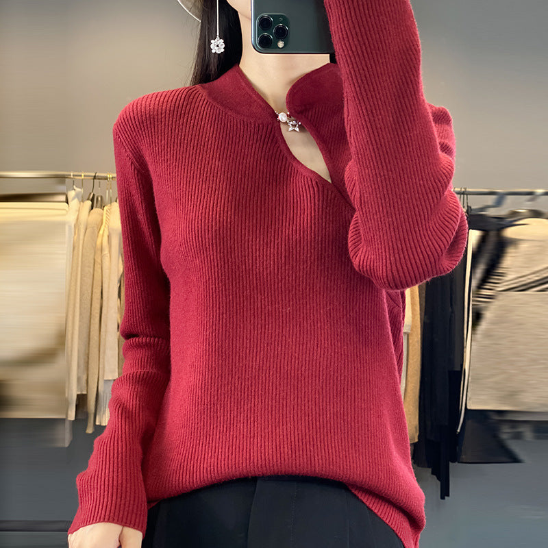 Oversized Wool Pullover Sweater Vintage Loose Fit Retro Crewneck for Women