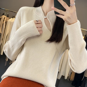 Oversized Wool Pullover Sweater Vintage Loose Fit Retro Crewneck for Women