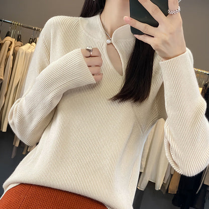Oversized Wool Pullover Sweater Vintage Loose Fit Retro Crewneck for Women