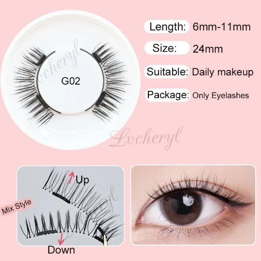 Packaged Magnetic Eyelashes with Eyelash Clip for Easy Application - pair packed magnetic eyelashes