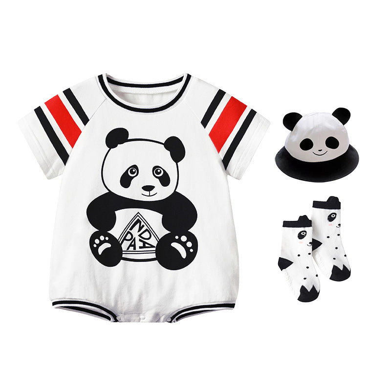 Panda Printing 0-3 Years Old Infants Baby Short Sleeved Kazakhstan - Panda Printing Adorable Outfits with X6580 White