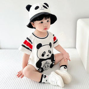 Panda Printing 0-3 Years Old Infants Baby Short Sleeved Kazakhstan - Panda Printing Adorable Outfits with X6580 White